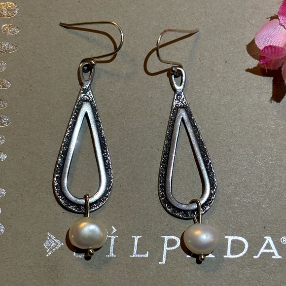 Silpada Pearl Dangle Sterling Silver Textured Earrings W1388 - Picture 13 of 16